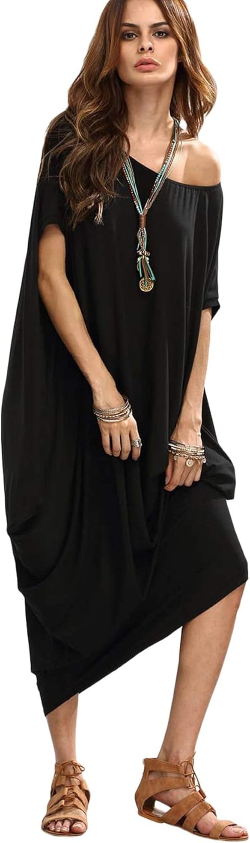 Women'S Caftan Harem Boat Neck Dolman Sleeve Oversized Maxi Dress Moo Moos