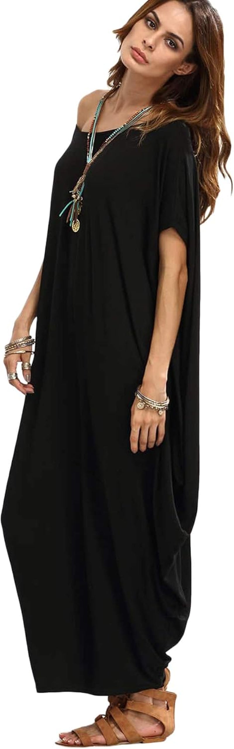Women'S Caftan Harem Boat Neck Dolman Sleeve Oversized Maxi Dress Moo Moos