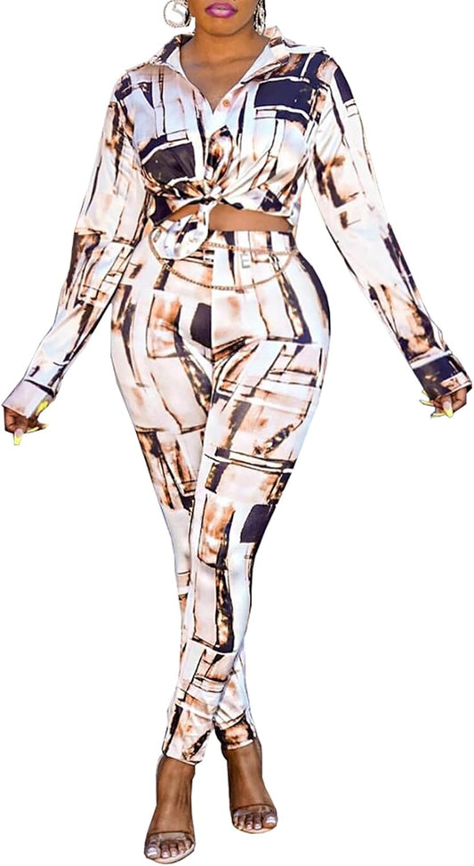 2 Piece Legging Pant Sets for Women Floral Print Long Sleeve Tracksuits Outfits