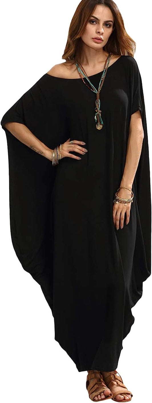 Women'S Caftan Harem Boat Neck Dolman Sleeve Oversized Maxi Dress Moo Moos