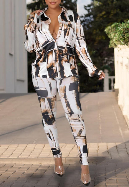 2 Piece Legging Pant Sets for Women Floral Print Long Sleeve Tracksuits Outfits