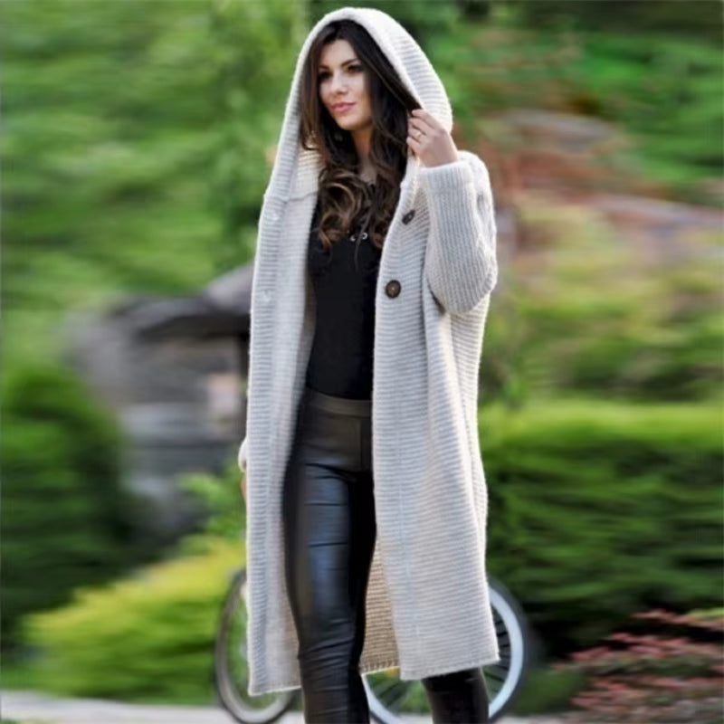 Cozy Up This Autumn & Winter with Our Luxurious Long Sleeve Cashmere Cardigan for Women - Solid Color, Perfectly Knitted for a Relaxed Fit!