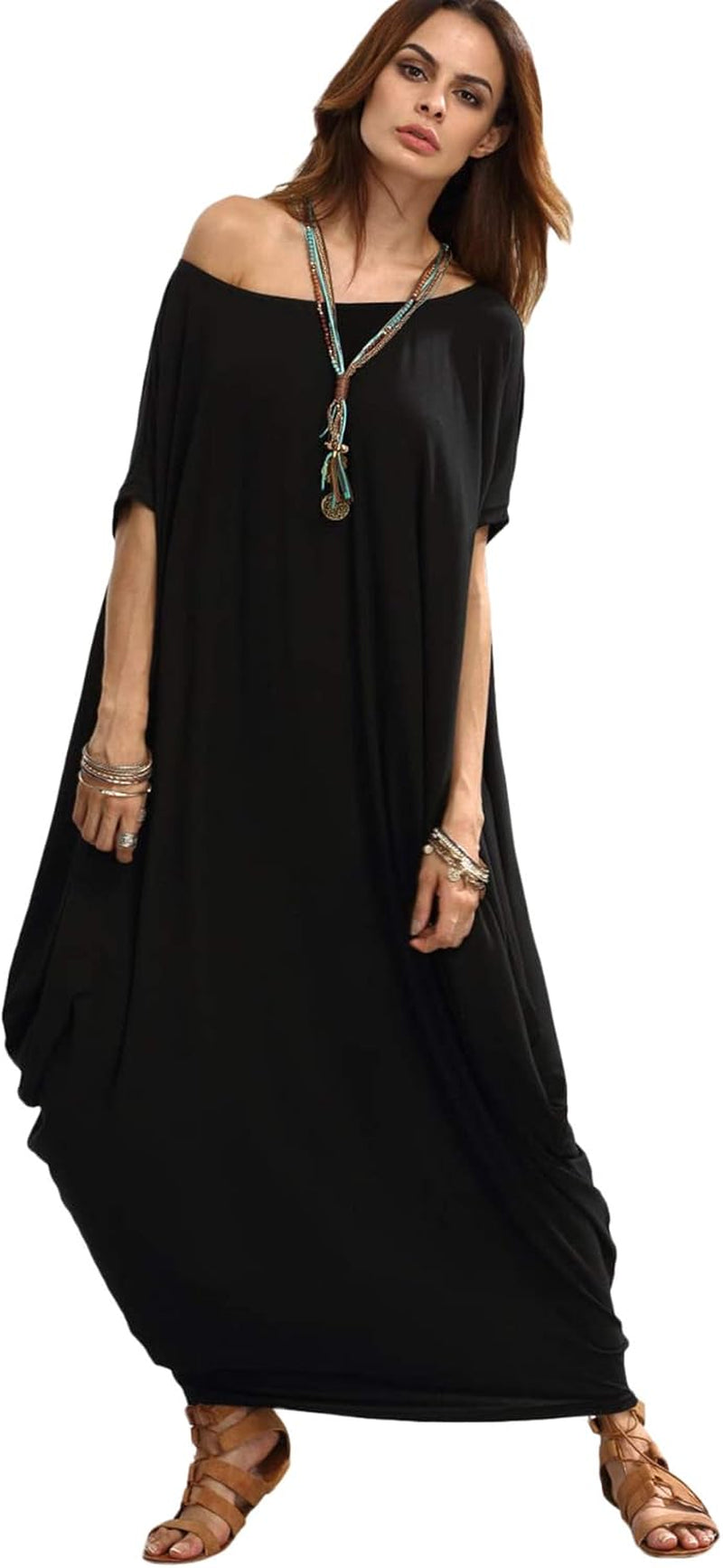 Women'S Caftan Harem Boat Neck Dolman Sleeve Oversized Maxi Dress Moo Moos